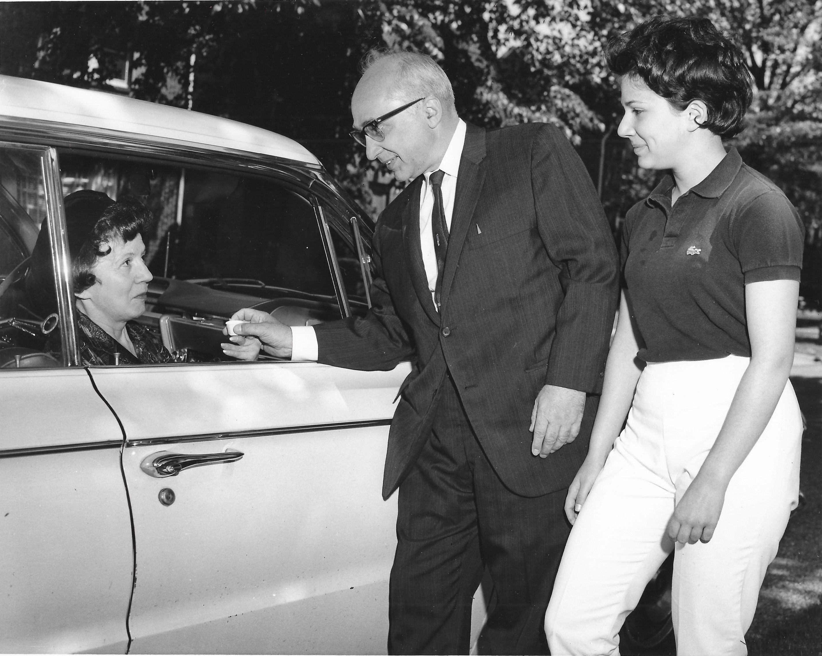 Mrs. Lester Farber receives her vaccine through the drive thru for handicapped patients.